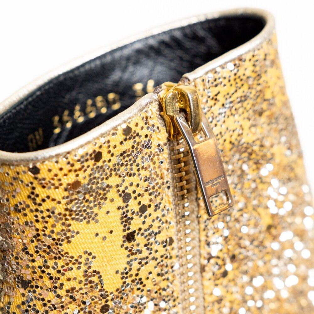 Saint Laurent Babies Gold Glitter Block Heel Ankle Boot EU 36 Authentic COA - Picture 12 of 16